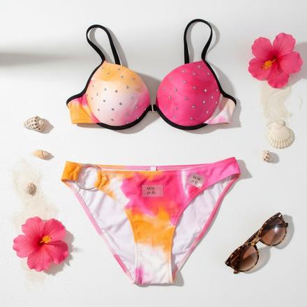 Ružovo-oranžové bikini s kamienkami, veľ. m, m
