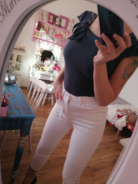 Modrý top s mašlou, h&m,s