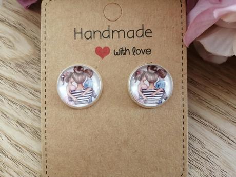 Náušnice napichovačky super mama dvojičky, 