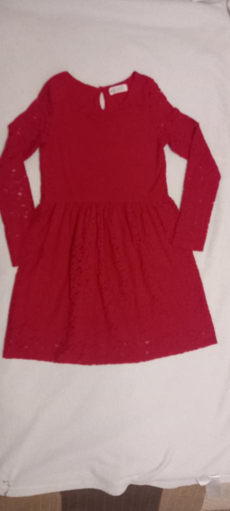 Sviatočné čipkované červené šaty h&m 8-10 rokov, h&m,134