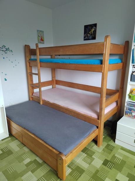 Poschodová posteľ s výsuvným 3. lôžkom, šírka (cm): 90,dĺžka (cm): 200