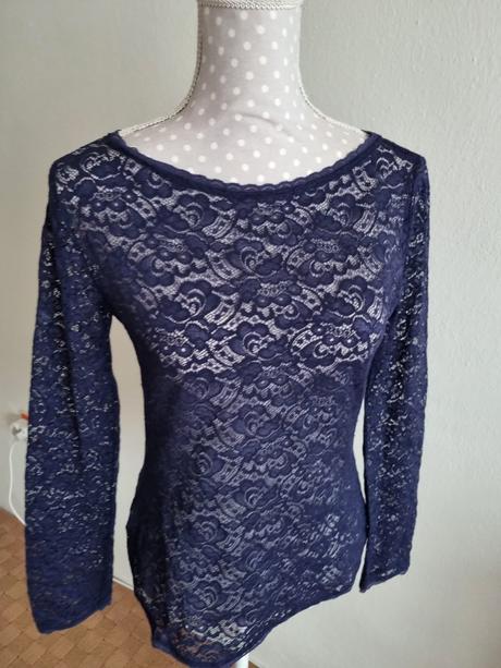 Modrý čipkový top mango veľ. s, mango,s