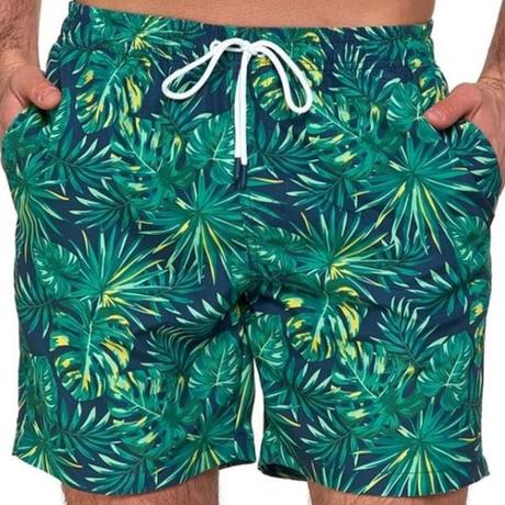 Plavky s tropickým vzorom zelených listov,v.xl/xxl, xxl