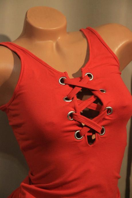 Červený bavlnený body top, xs, xs