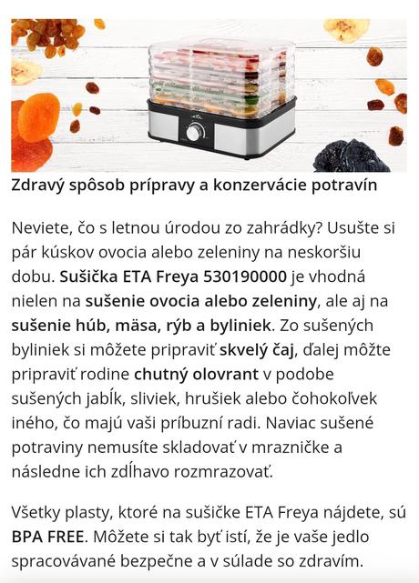 Sušička potravín eta freya, eta