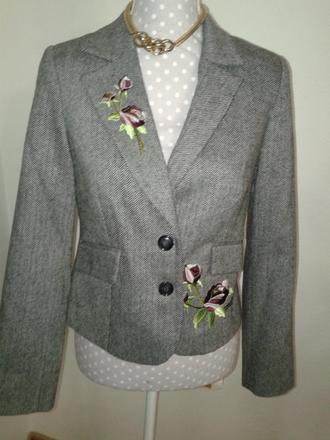 Tvídové sako s výšivkou veľ. 38, 38