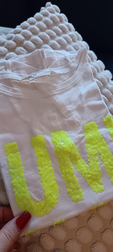 Biele tričko s flitrami, h&m,152