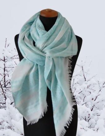 Bavlnený šál, biely so zeleným vzorom, xxl