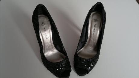 Čierne flitrované high heels, 36