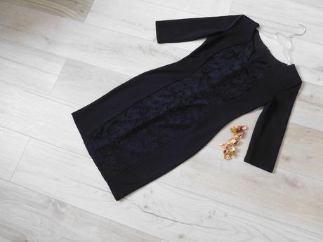 Čierne dámske šaty s čipkou stredom, pružné-36, 36