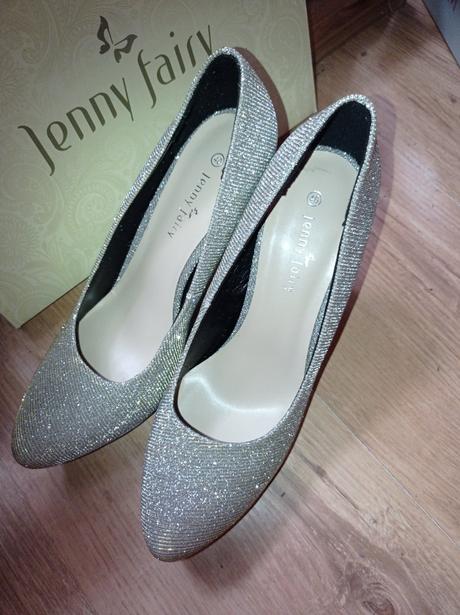 Topánky na opätku strieborno-zlata farba, 40