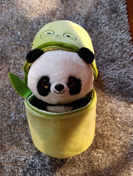 Panda plyšová v obale v tvare bambusu dráčik, 