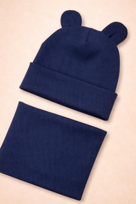 Detský set čiapka + nákrčník s uškami, 74 - 140