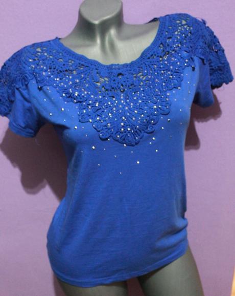 Modra bluzka so zdobenim, m