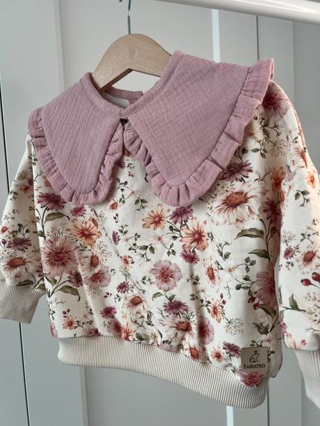 Dievčenská mikina s kvietkami a mušelínovým limcom, lindex,80 / 86 / 92