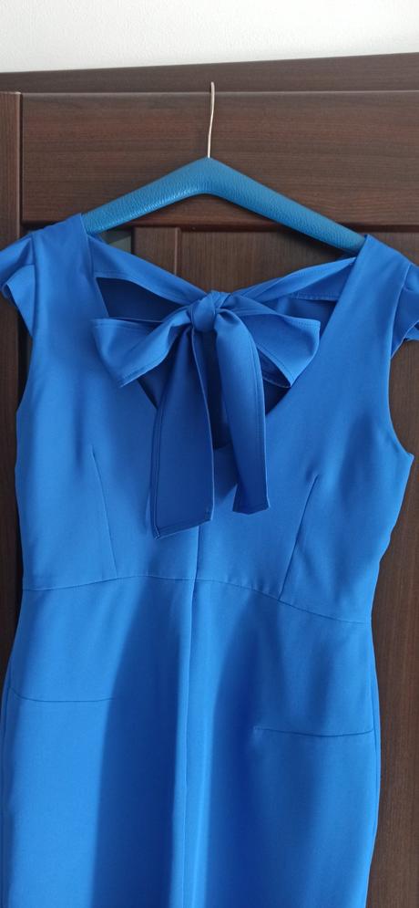 Sýto modré šaty s mašľou vzadu, 40