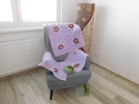 Fialový set obrusov ručne vyšívaný, 