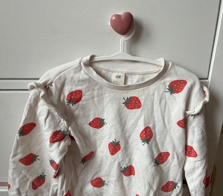 Krémová bavlnená mikina s jahodami, h&m, 98, h&m,98