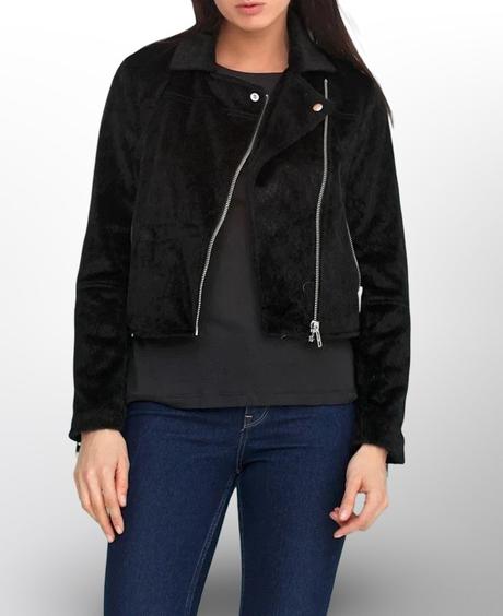 Štýlová čierna zamatová motorkárska bunda, h&m,s