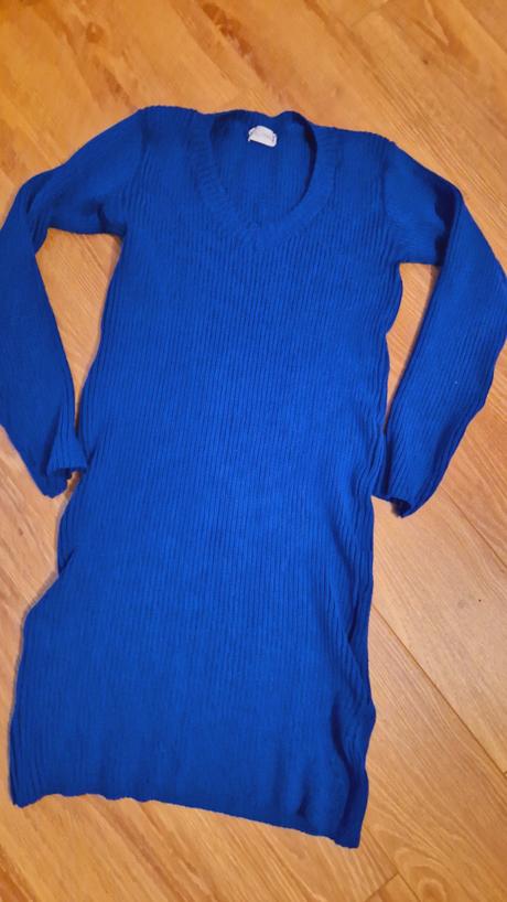 Pletené teplé modré šaty, m