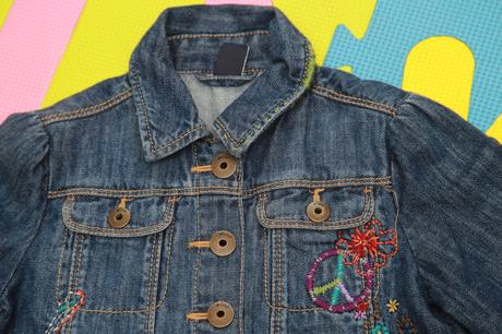 Riflová bundička s výšivkou peace, gap,104