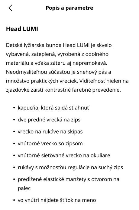 Lyžiarska bunda zn. head, 158