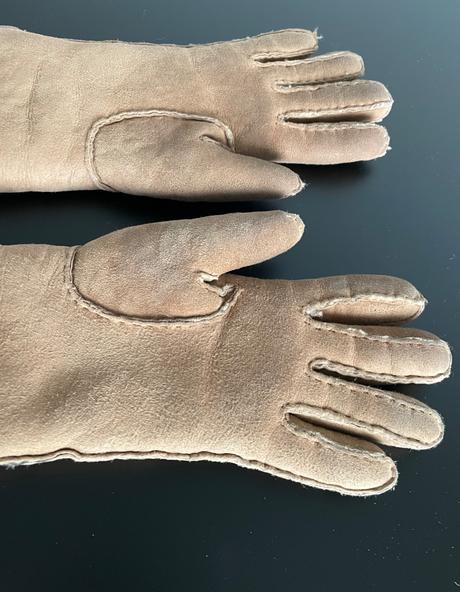 Hnedé kožené rukavice z barana s vlnou, s