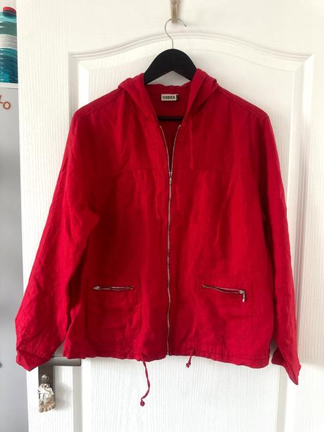 Červená ľanová bunda, yessica,44
