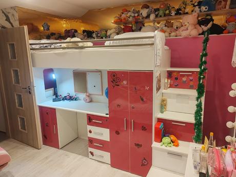 Detská poschodová posteľ zo stolíkom schodikmi aj, šírka (cm): 80,dĺžka (cm): 200