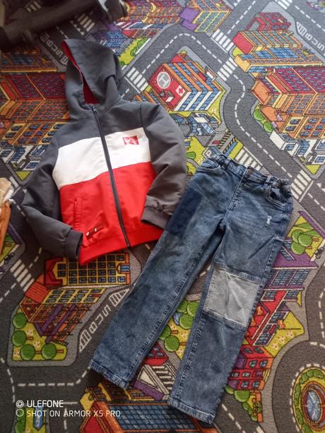 Prechodná bunda a rifľe 128, 128