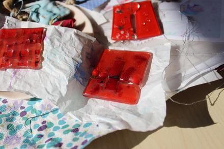 Prívesky -umelecké sklo, mini obrázky do interieru, 