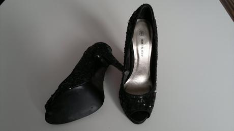 Čierne flitrované high heels, 36