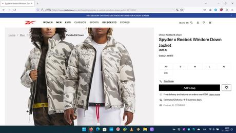 Zimná bunda reebok, zimná bunda spyder x reebok, reebok,l