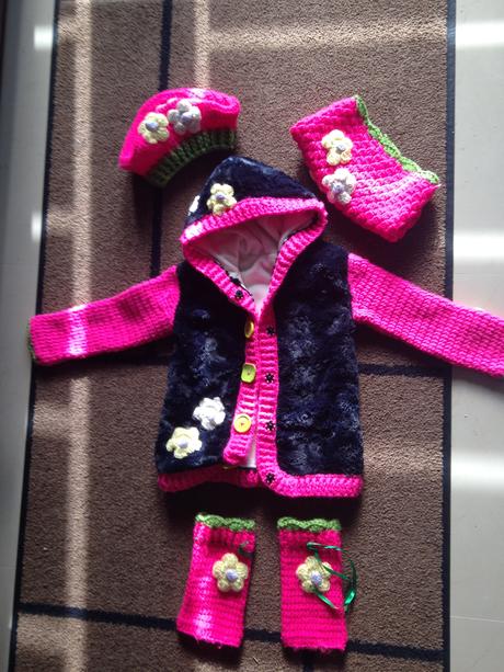 Pletený kabatik, šál, čiapka , stucne, 104