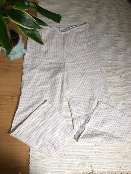 Pásikavé béžové nohavice ľanové, m