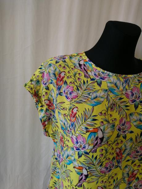 Dámsky žltý top s farebným vzorom papagáj, peacock, m