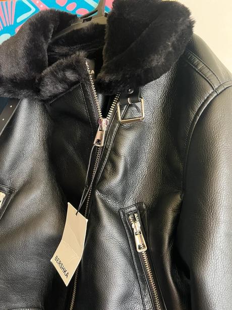 Čierna zimná kožená bunda bershka, bershka,m
