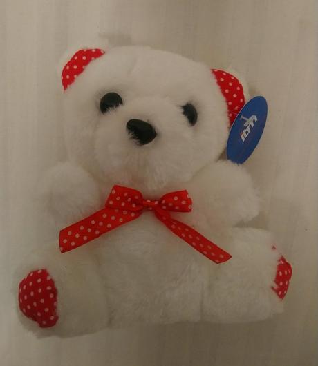 Plyšový biely medveď s mašlou, itm, 15 cm,