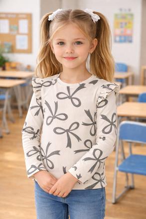Dievčenské tričko s mašličkami krémové, dlhý ruk, coolclub,110 / 128