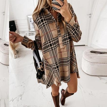 Bezove saty beige plaid, l