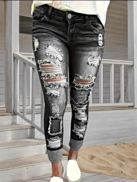 Dámske roztrhané rifle, s