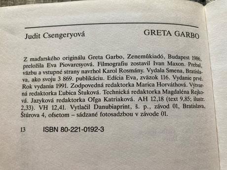 Greta garbo -prvé vydanie 1991,