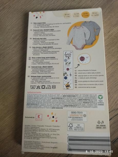 Dvojbalenie body s dlhým ruk.+mete biobavlna 74/80, kuniboo,74