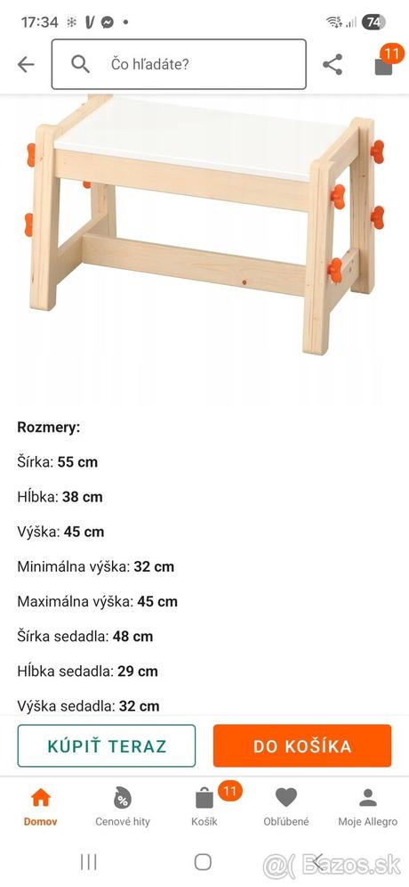 Detský rastúci stôl ikea flisat, 