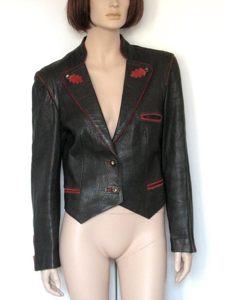 Hnedá kožená bunda s dubovými lístkami, m