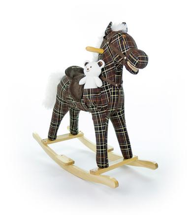 Hojdací koník mustang retro tmavé káro,