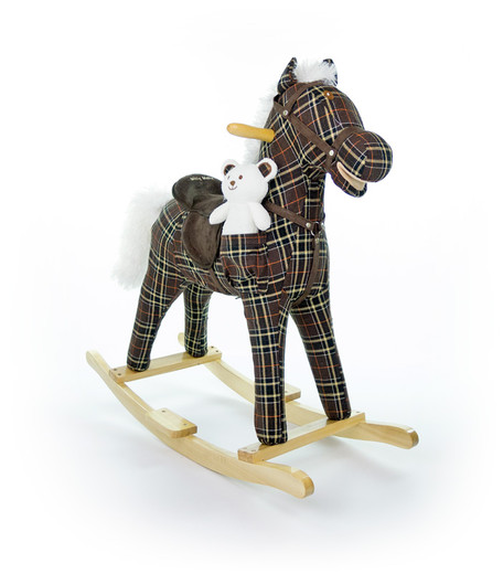 Hojdací koník mustang retro tmavé káro,