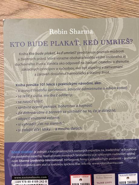 Kniha kto bude plakať keď umrieš - robin sharma, 