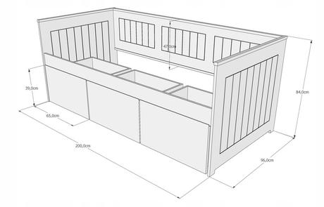 Posteľ 200x90 s 3 zásuvkami, šírka (cm): 90,dĺžka (cm): 200