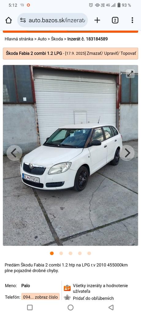 Predám škoda fabia combi lpg, škoda